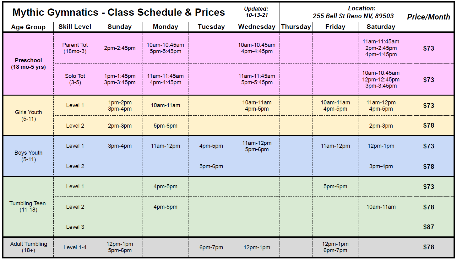 Mythic Schedule 10-13-21 Mythic Schedule 10-13-21
