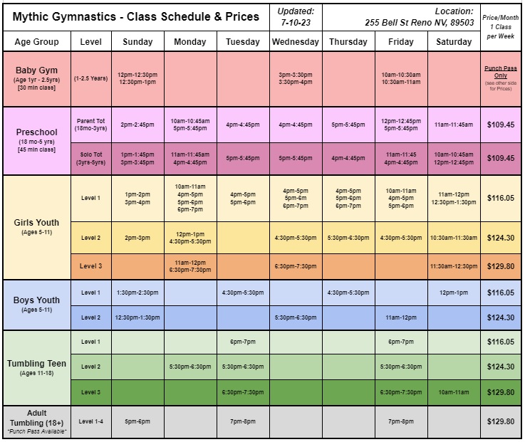 Class Schedule 6-1-23