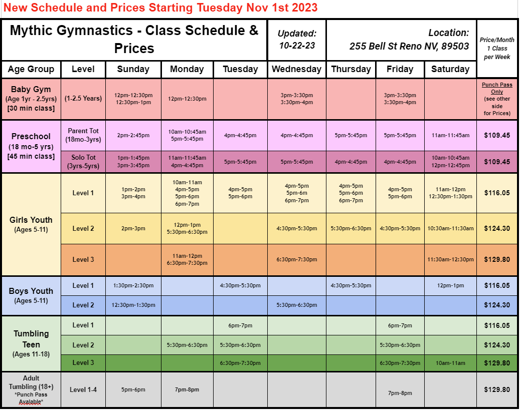 Class Schedule 11-1-23