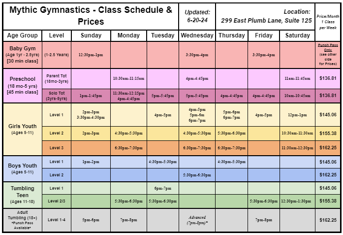 Class Schedule 11-1-23