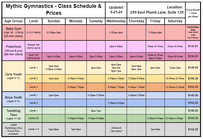 Class Schedule 11-1-23