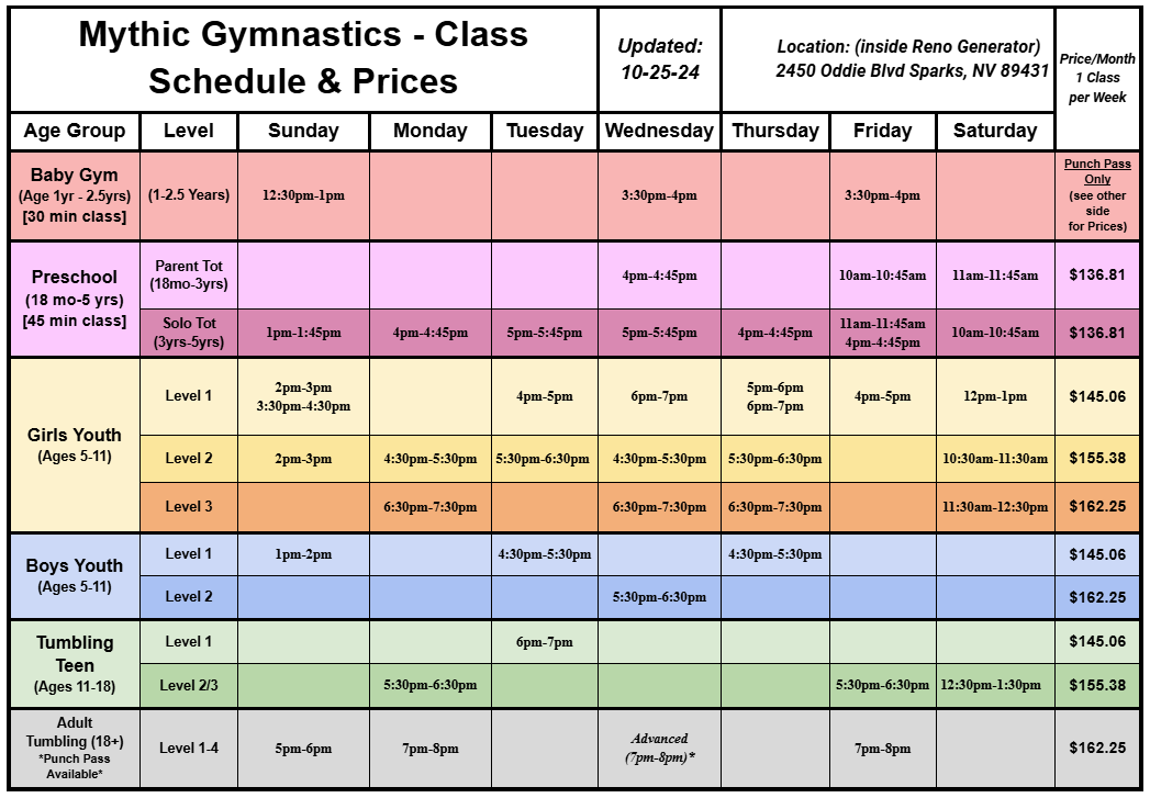 Class Schedule 11-1-23