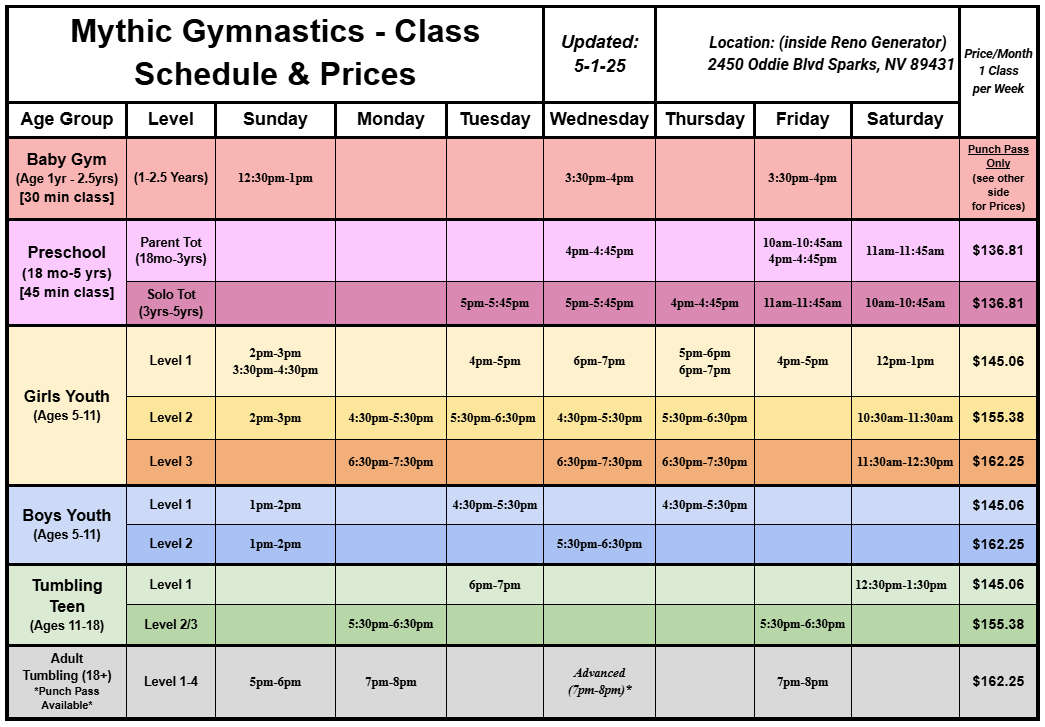 may 25 Class Schedule 11-1-23